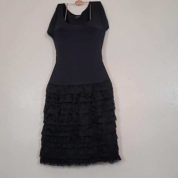 Garnet Hill Cotton Lace Black Frill Tiered Dress - Picture 5 of 13